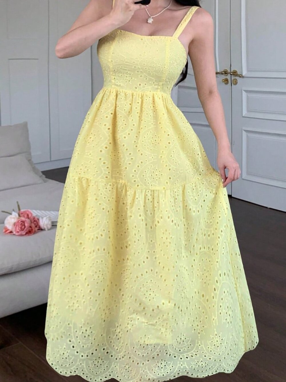 Yellow Boho Women's Casual Vacation Style Long Sundress - Picture 7 of 10